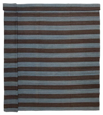 Hand woven Boho Blue, Dark Brown Wool Kilim 12'10" x 13'1" - Image 1 of 4