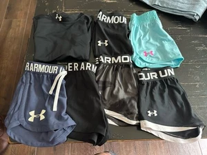 8 pcs Girls Under Armour Lot sz 5/6/XS, long sleeve cold gear, leggings, shorts - Picture 1 of 11
