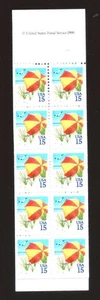 US - Booklet pane of 10 - Sc# 2443 - Beach Umbrella - MNH - Picture 1 of 1
