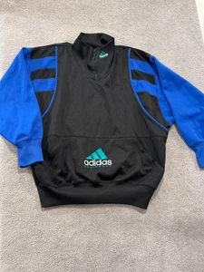 Vintage Adidas Equipment Sweatshirt Mens XL 1/4 Zip Black 90s Sweater Zip Pocket - Picture 1 of 6
