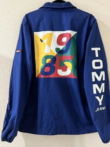 Vintage Tommy Hilfiger Jeans Color Block Sailing Jacket Mens Medium Zip Pockets - Picture 1 of 13