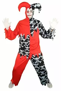 Horror Clown Harlekin Hofnarr schwarz rot Kostüm für Herren Halloween Gr. M-XXL - Bild 1 von 1