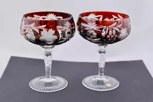 SET OF 2 NACHTMANN CRYSTAL TRAUBE RUBY RED CHAMPAGNE/SHERBET GLASSES - MINT - Picture 1 of 4
