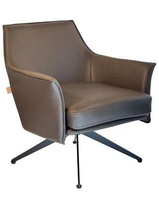 SIX Aurio Echtleder-Drehstuhl Braun – Mid-Century Lounge Chair mit Metallbasis - Bild 1 von 4
