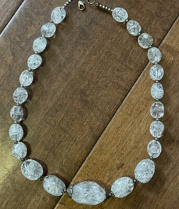 "Collar vintage cuentas de cristal natural agrietado transparente 18-19"" tamaño graduado" - Imagen 1 de 10