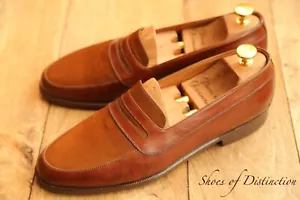 Bruno Magli Tan Brown Leather Suede Shoes Penny Loafers Men's UK 8 US 9 EU 42 - Picture 1 of 11