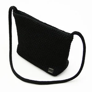 The SAK Black Zip Top Crocheted Knit & Nylon Shoulder Bag Handbag Hobo Purse - Picture 1 of 8