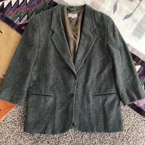Vintage LL Bean Blazer Womens 14 Petite Green Wool Cashmere Blend Coat Made USA - Picture 1 of 9