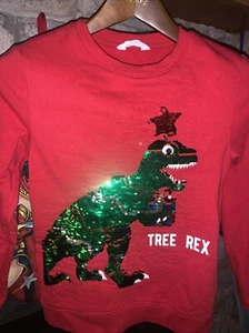 H & M Sequin Tree Rex Christmas Sweatshirt Size 8/10 - Picture 1 of 2