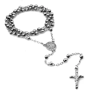 Edelstahl Rosenkranz Perlen Kreuz Religiös Halskette Silber oder Schwarz - Bild 1 von 8