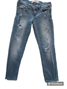 Sz 5 Hollister Jeans Girls 5R W27 L31 Super Skinny Distressed Rhinestones - Picture 1 of 9