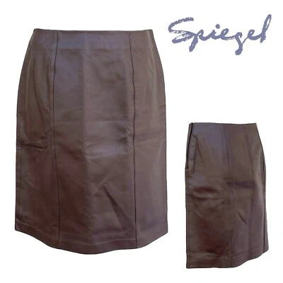 Falda lápiz vintage años 90 SPIEGEL para mujer 6 cuero recta hasta la rodilla NOS MARRÓN Foto 1 de 4
