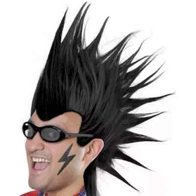 Rave Punk Mohawk Rocker Wig Black Cyber Mullet Mohican Spiky Trolls Men Women - Image 1 of 2