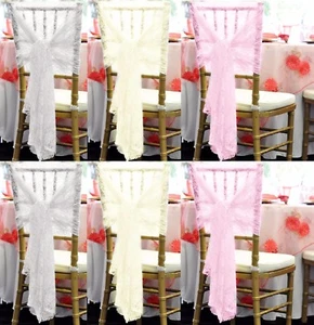 1 10 50 100 White Lace Chair Cover Hood Sashes Wedding Decor Party UK Brand New - Picture 1 of 4
