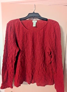 J Jill Stretch strukturiertes Langarm rotes Pucker Top Größe Medium Damen - Bild 1 von 5
