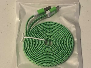 Flat Braided Nylon Noodle Fabric Charger Cable for Micro USB C TYPE reversible - Picture 1 of 30