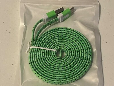 Flat Braided Nylon Noodle Fabric Charger Cable for Micro USB C TYPE reversible - Image 1 of 4