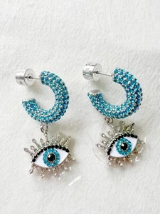 Kurt Geiger London Dazzling Evil Eye Huggie Drop Earrings - Picture 1 of 14