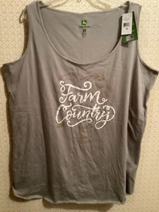 NWT John Deere Tank Top Summer Farm Country Woman 3W Plus Khaki Gray Gold Glitt - Picture 1 of 11
