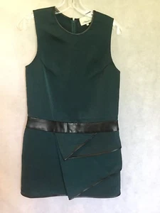 3.1 PHILLIP LIM SLEEVELESS DROP WAIST SHORT GREEN DRESS W/FAUX LEATHER TRIM US 6 - Picture 1 of 4