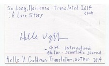 Helle V. Goldman Signed 3x5 Index Card Autographed Signature Author