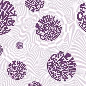 Willy Wonka - Wonka Logo Lilac Cotton Fabric Sold By The Yard - Picture 1 of 1