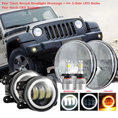 一对 4 英寸圆形 LED 雾灯驾驶灯光环适用于吉普牧马人 JK TJ LJ — 第 1/4 张图片
