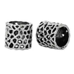 Metal Large Hole Tube Beads For Jewellery Making  Carved 8x8mm Zinc Alloy x15 - Picture 1 of 3