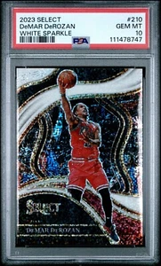 DeMar DeRozan 2023 Panini Select Courtside White Sparkle SP PSA 10 (Pop 1) #210 - Picture 1 of 2