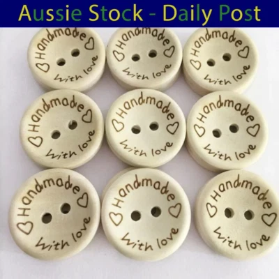 Handmade Label Round Wooden Buttons Handmade Clothes 15mm 100pcs - ASIA SELL - Bild 1 von 2