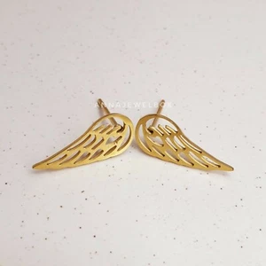 Gold Unique Angel Wing Earrings Studs Piercing Womens Jewellery FREE Gift Bag UK - Picture 1 of 8