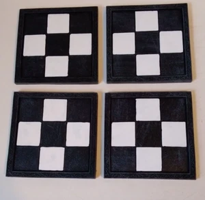 Checkerboard  ceramic tile coasters 4" x 4" on wooden frame. Set of 4 - Picture 1 of 2