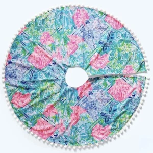 NEW IN BAG Lilly Pulitzer Christmas Tree Skirt Bohemian Queen Pom Pom Trim - Picture 1 of 2