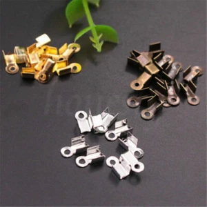 200X Folding Crimps Clamp Clip Connector Ends Cords For Leather Jewellery Craft - Picture 1 of 12
