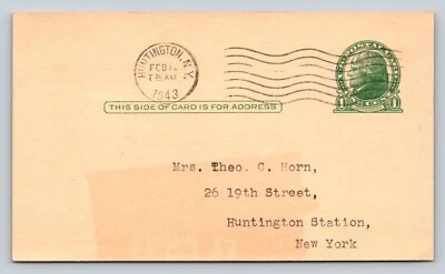 c1914 UX27 Postal Card Jefferson 1c HUNTINGTON STATION NY 'Change In Leadership' - Image 1 of 3