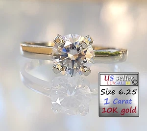 Engagement ring Size 6.25 10k gold ring, 1 carat certified. Solitaire ring - Picture 1 of 16