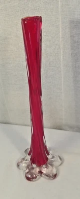 Hohe schmale Vase Glas gedreht rot H27,5/Fuss9cm - Bild 1 von 4