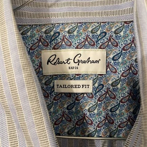 Camisa Robert Graham Para Hombre Talla 17.5 Rayas Manga Larga Botón Delantero - Imagen 1 de 6