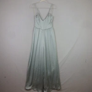 Zara Jumpsuit klein grau grün seidiger Satin weites Bein Spaghettiträger - Bild 1 von 7
