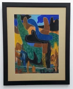 Vintage Juozas Bagdonas Signed Abstract Pastel on Paper Framed - Picture 1 of 5