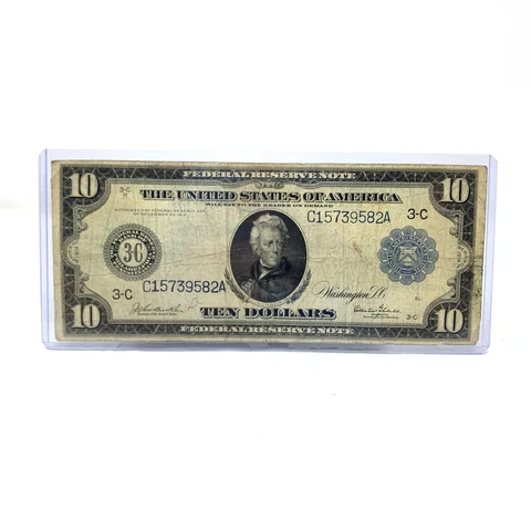 1914 $10 Federal Reserve Note Burke/Glass Cover