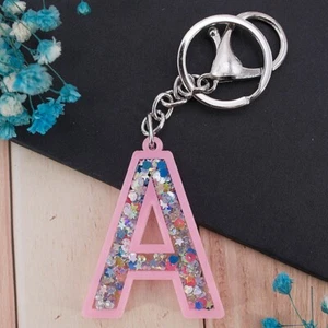 Pink Letter A Women's Acrylic Sparkle Filled Bag Backpack Pendant Keychain - Picture 1 of 4