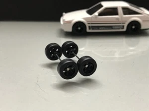 R110 Hot Wheels 1/64 Set # 5 Spoke Modern Black 8mm Medium , Rubber Real Rider - Picture 1 of 3