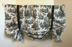 Tie Up Valance TOILE Black White French Country Custom Made Choose Size - Picture 1 of 3