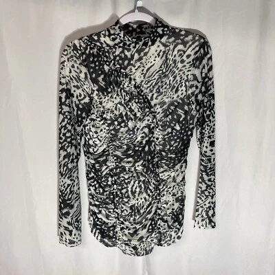  CABLE AND GAUGE negro blanco animal malla acanalada superposición cuello falso top M Foto 1 de 4