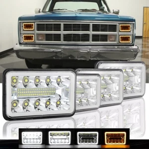 For GMC C1500 C2500 C3500 82-86 4x6" Square Chrome LED Headlight DRL Hi-Lo Beam - Foto 1 di 12