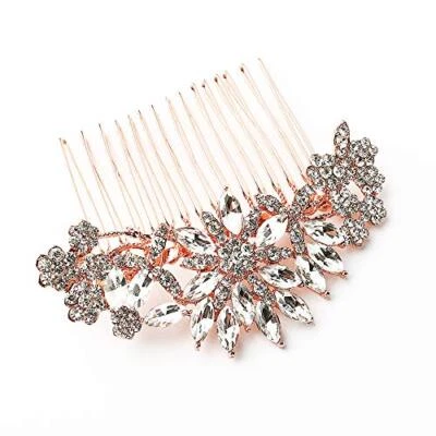 Rose Gold Clear Crystal Bridal Wedding Hair Comb Wedding Headpiece Hair Pins  - Image 1 of 4