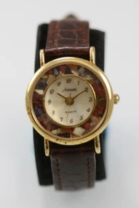 Avanti Women Watch Gold Stainless Steel Brown Leather WR Battery Pearl Quartz - Picture 1 of 6