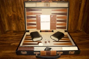 Backgammon Reiss VTG 70s Set Brown Black Leatherette Good Condition - Picture 1 of 5