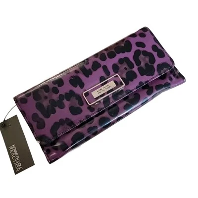 Carteira Clutch Kenneth Cole Reaction Roxa Preta Pele de Leopardo Feminina Feminina Feminina - Imagem 1 de 4